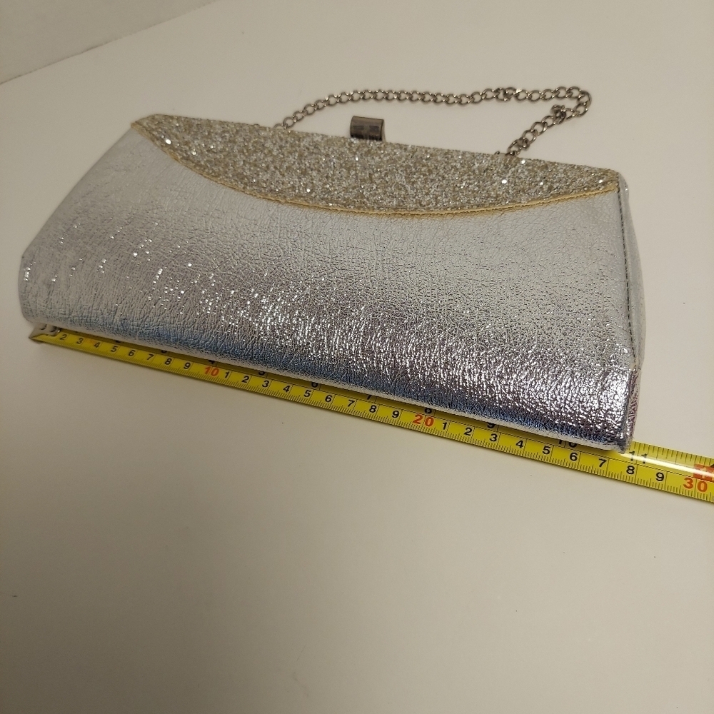 Vintage Silver Metallic + Glitter Clutch Evening Bag Purse Cocktail Prom Formal - Picture 8 of 15